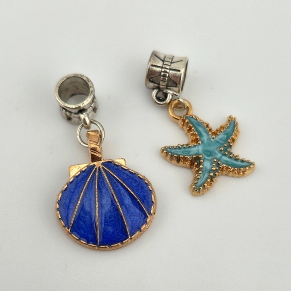 Beach Charm Set Starfish & Seashell Enamel Drop Dangle for European Bracelet - Picture 1 of 4
